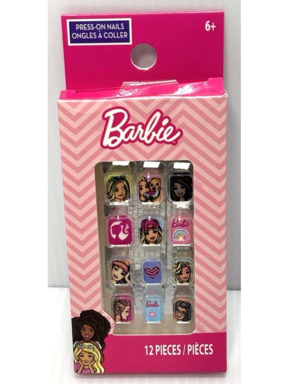 Barbie Press On Nails Kids 12pc Pink Stick On Nail Set Cute Gift Toy Child-New!